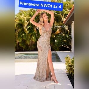 Primavera Couture Gold Sequin Prom Dress
